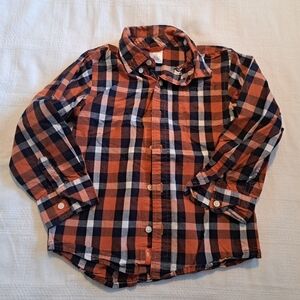 Gymboree boys size 4T button up shirt white, blue & orange 1 pocket VGUC
